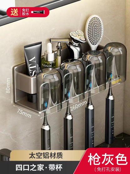 Wall-Mounted Toothbrush and Cup Holder for Bathroom